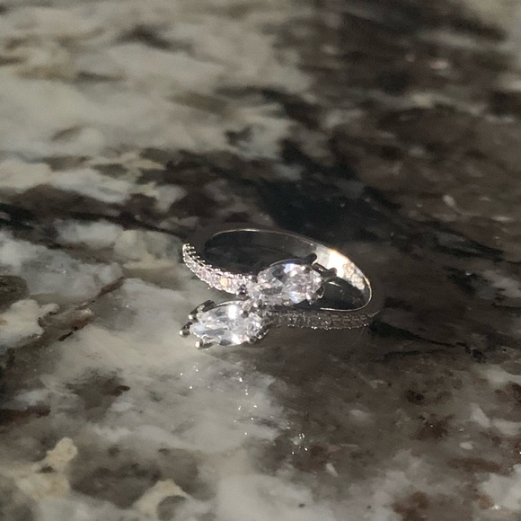 Sterling Silver Marquise Cut CZ Ring, Stamped 925, Rhodium Plated, Size 8 - Picture 4 of 7